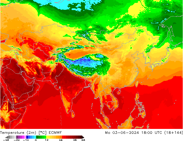 карта температуры ECMWF пн 03.06.2024 18 UTC