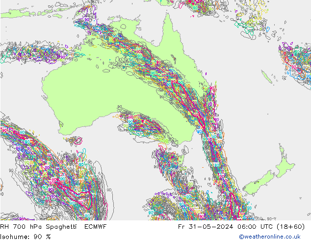 RH 700 hPa Spaghetti ECMWF Fr 31.05.2024 06 UTC