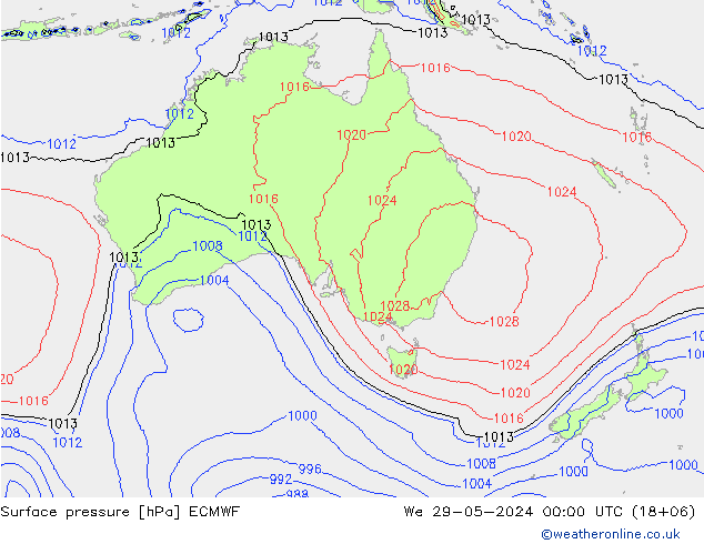 Presión superficial ECMWF mié 29.05.2024 00 UTC