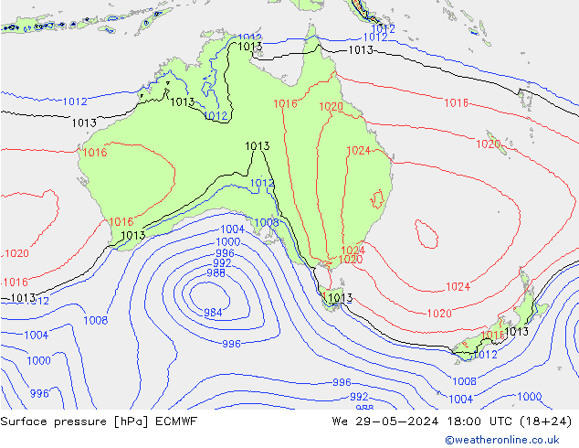 Surface pressure ECMWF We 29.05.2024 18 UTC