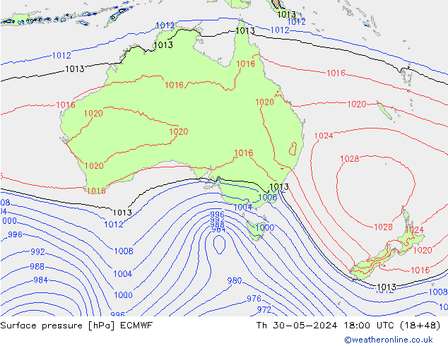 Atmosférický tlak ECMWF Čt 30.05.2024 18 UTC