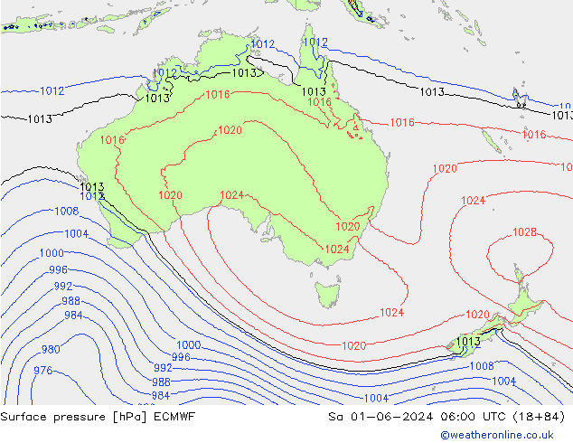 pressão do solo ECMWF Sáb 01.06.2024 06 UTC