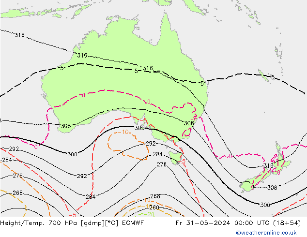 Height/Temp. 700 гПа ECMWF пт 31.05.2024 00 UTC