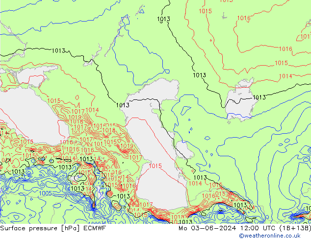 Atmosférický tlak ECMWF Po 03.06.2024 12 UTC