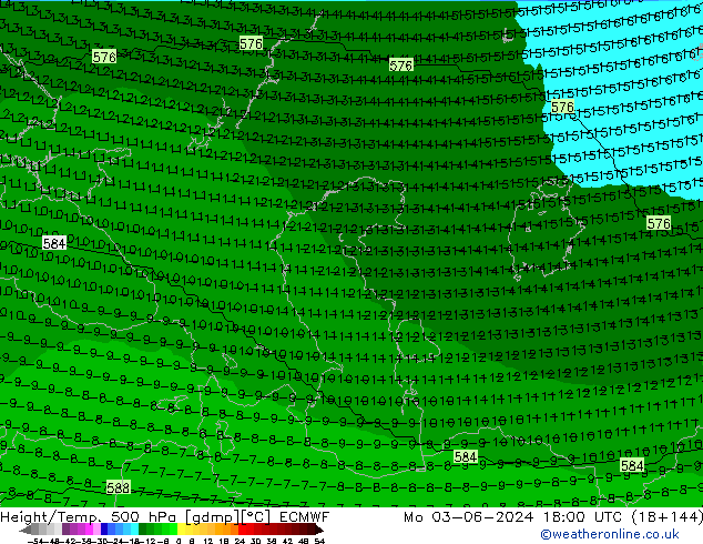 Height/Temp. 500 hPa ECMWF Po 03.06.2024 18 UTC