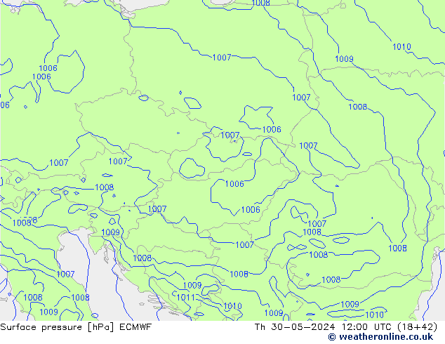 Atmosférický tlak ECMWF Čt 30.05.2024 12 UTC