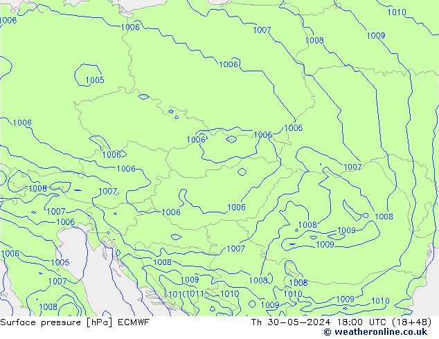 Atmosférický tlak ECMWF Čt 30.05.2024 18 UTC