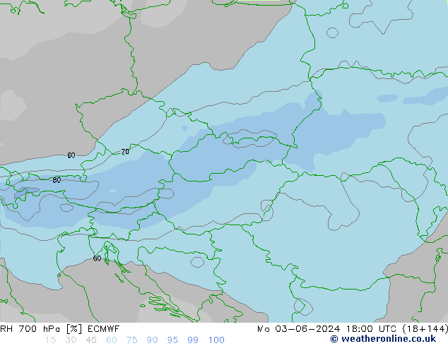 RH 700 hPa ECMWF lun 03.06.2024 18 UTC