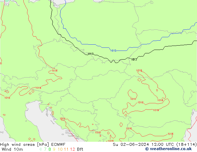 High wind areas ECMWF Dom 02.06.2024 12 UTC