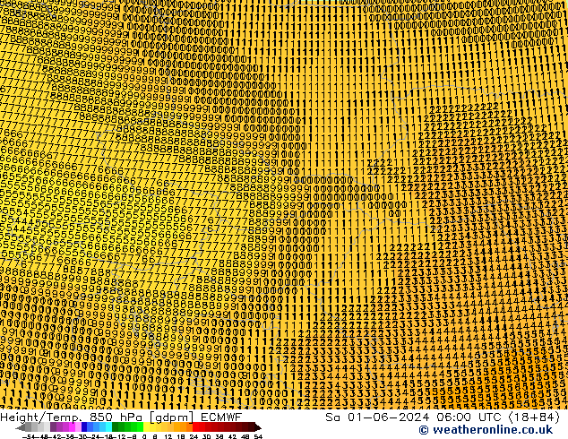 Geop./Temp. 850 hPa ECMWF sáb 01.06.2024 06 UTC