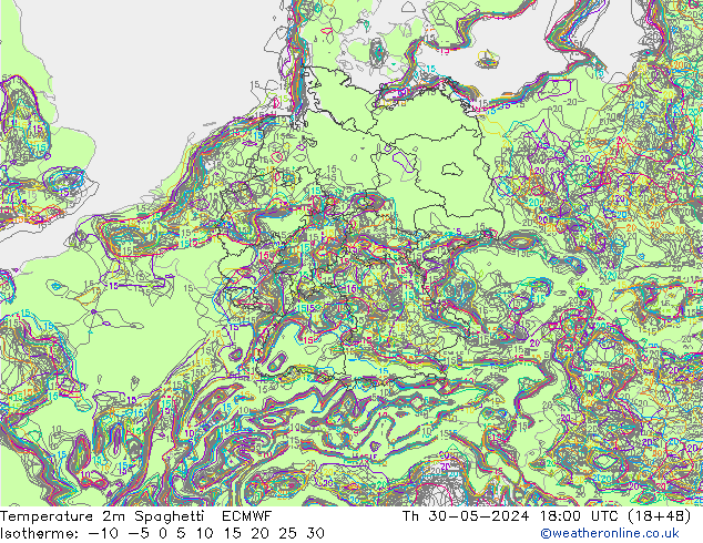 Temperatuurkaart Spaghetti ECMWF do 30.05.2024 18 UTC