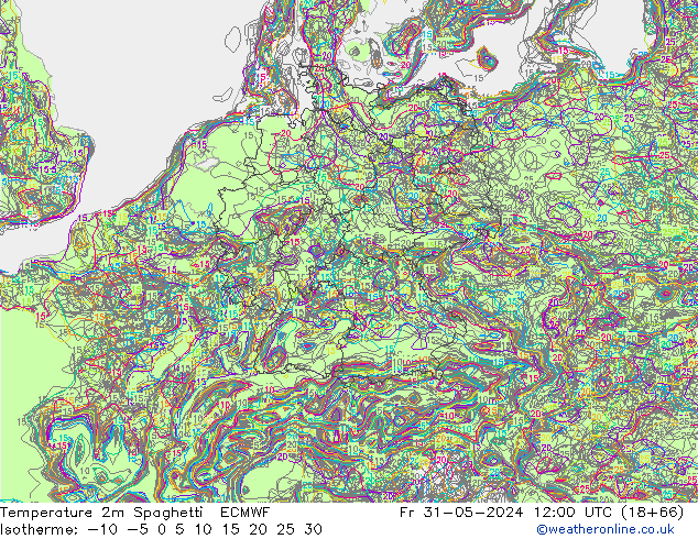 mapa temperatury 2m Spaghetti ECMWF pt. 31.05.2024 12 UTC