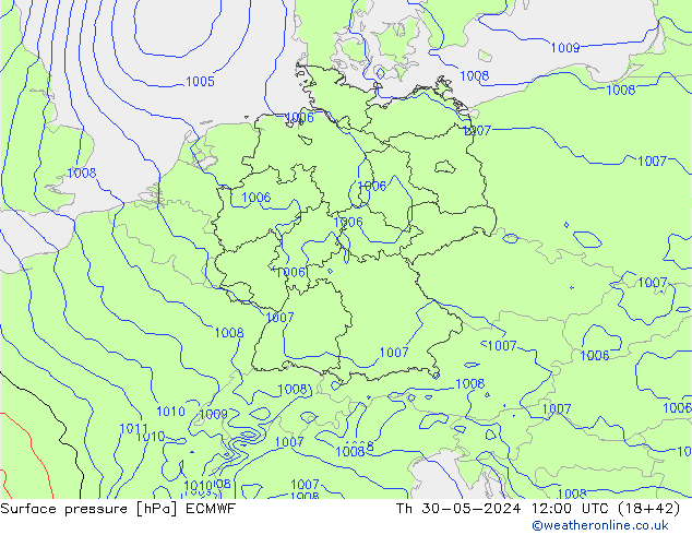 Pressione al suolo ECMWF gio 30.05.2024 12 UTC