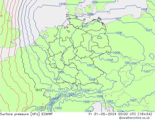 Luchtdruk (Grond) ECMWF vr 31.05.2024 00 UTC