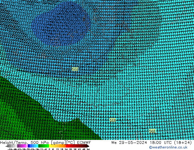 Height/Temp. 500 hPa ECMWF Mi 29.05.2024 18 UTC