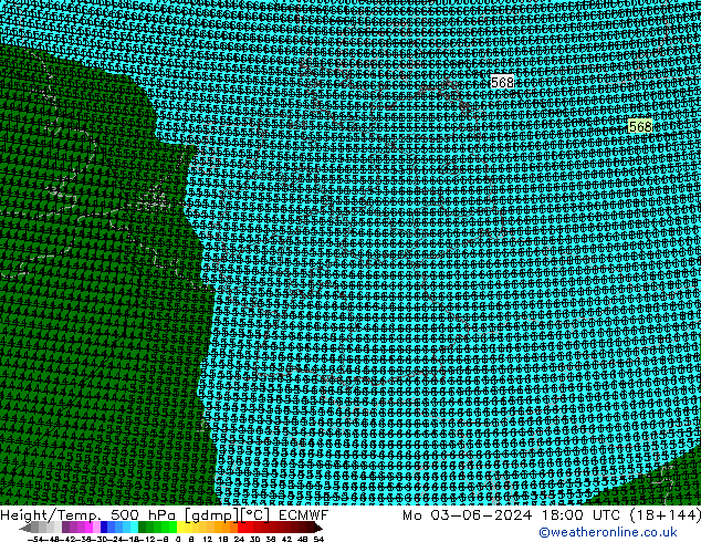 Height/Temp. 500 гПа ECMWF пн 03.06.2024 18 UTC