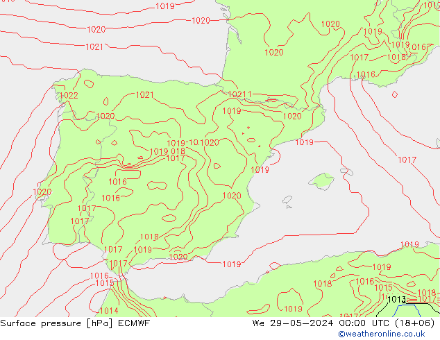 Pressione al suolo ECMWF mer 29.05.2024 00 UTC