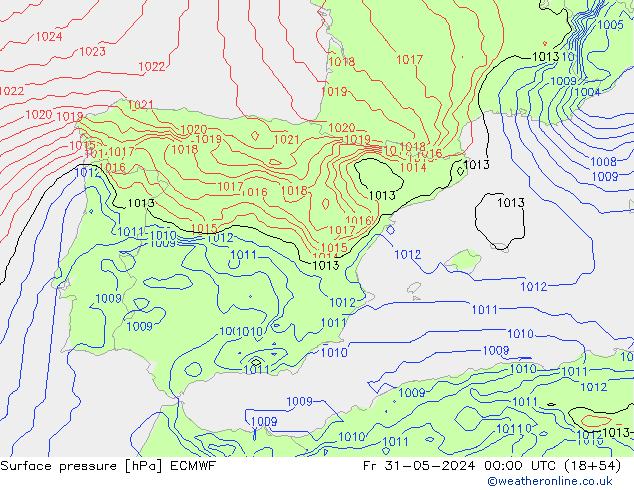 Surface pressure ECMWF Fr 31.05.2024 00 UTC