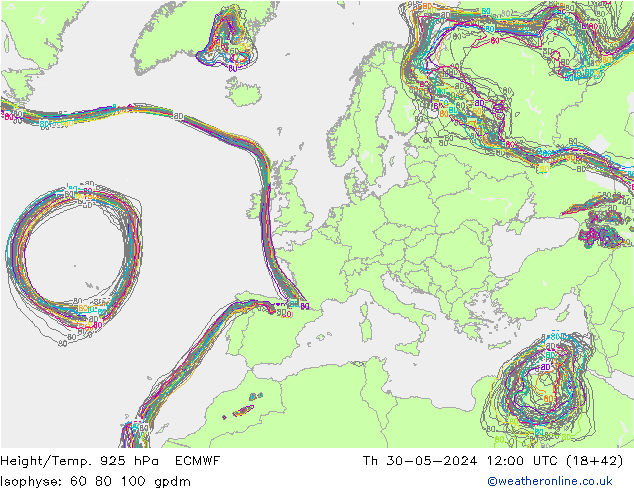 Geop./Temp. 925 hPa ECMWF jue 30.05.2024 12 UTC