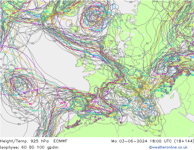 Height/Temp. 925 hPa ECMWF Seg 03.06.2024 18 UTC