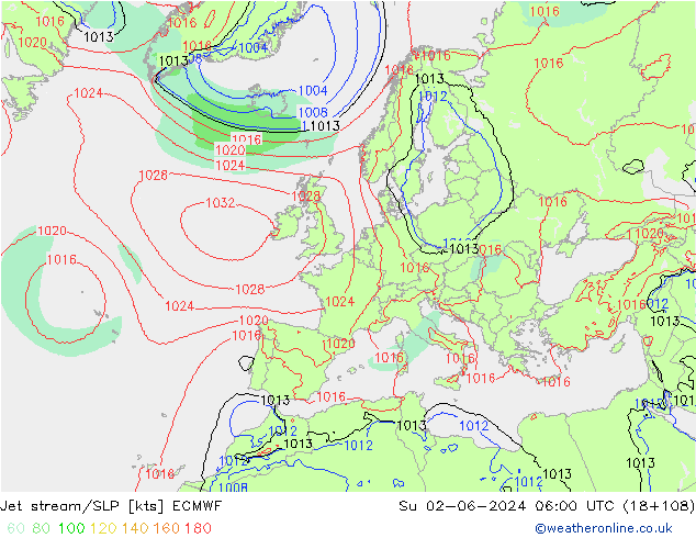 Polarjet/Bodendruck ECMWF So 02.06.2024 06 UTC