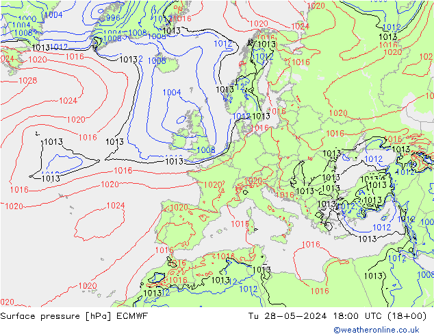 Bodendruck ECMWF Di 28.05.2024 18 UTC