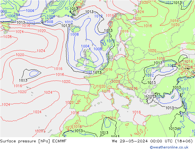Presión superficial ECMWF mié 29.05.2024 00 UTC