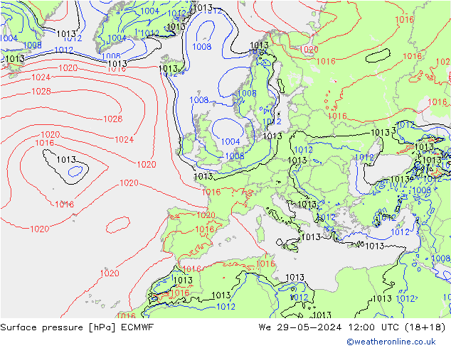 Surface pressure ECMWF We 29.05.2024 12 UTC