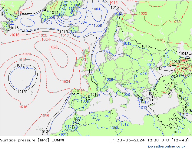 pressão do solo ECMWF Qui 30.05.2024 18 UTC