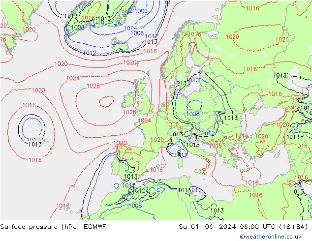 приземное давление ECMWF сб 01.06.2024 06 UTC