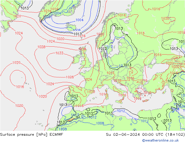 Luchtdruk (Grond) ECMWF zo 02.06.2024 00 UTC