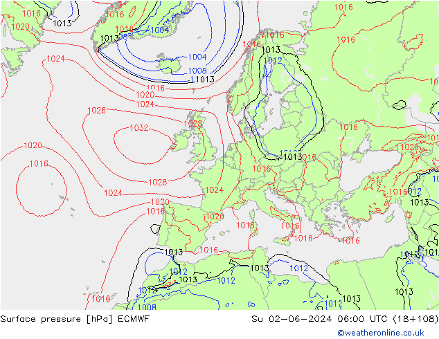 pressão do solo ECMWF Dom 02.06.2024 06 UTC