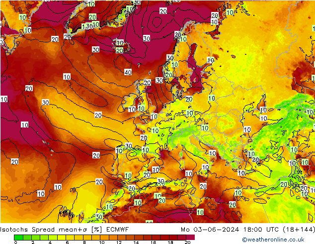 Isotaca Spread ECMWF lun 03.06.2024 18 UTC