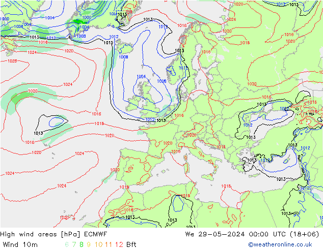 High wind areas ECMWF St 29.05.2024 00 UTC