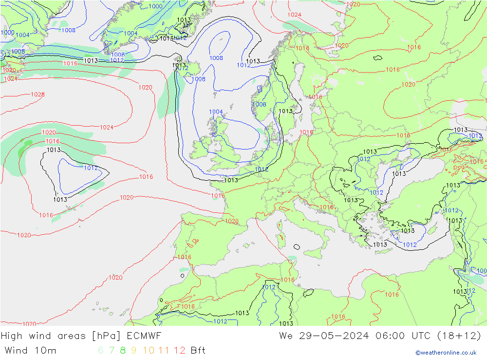 High wind areas ECMWF ср 29.05.2024 06 UTC