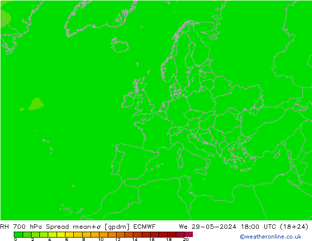 RH 700 hPa Spread ECMWF Mi 29.05.2024 18 UTC