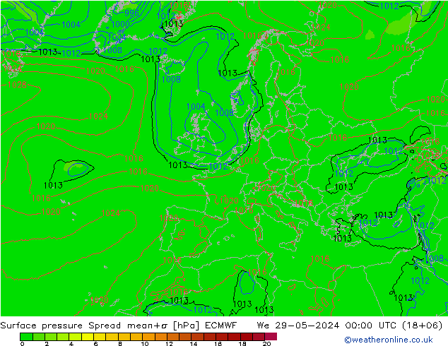 pressão do solo Spread ECMWF Qua 29.05.2024 00 UTC