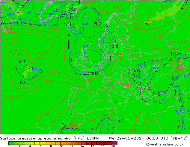 приземное давление Spread ECMWF ср 29.05.2024 06 UTC