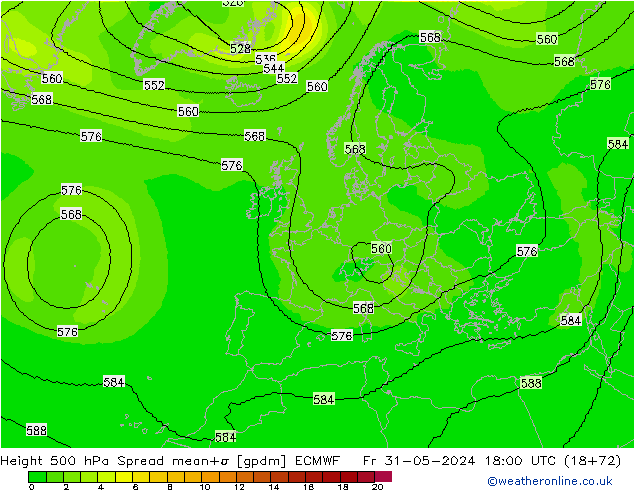 Height 500 hPa Spread ECMWF Sex 31.05.2024 18 UTC