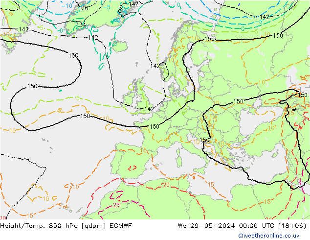 Yükseklik/Sıc. 850 hPa ECMWF Çar 29.05.2024 00 UTC