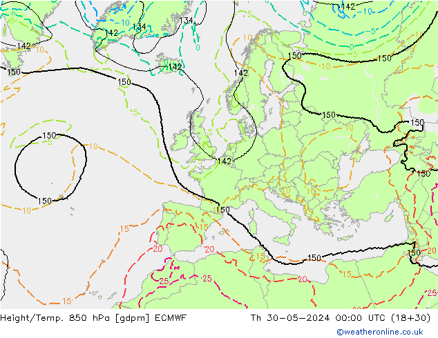 Yükseklik/Sıc. 850 hPa ECMWF Per 30.05.2024 00 UTC