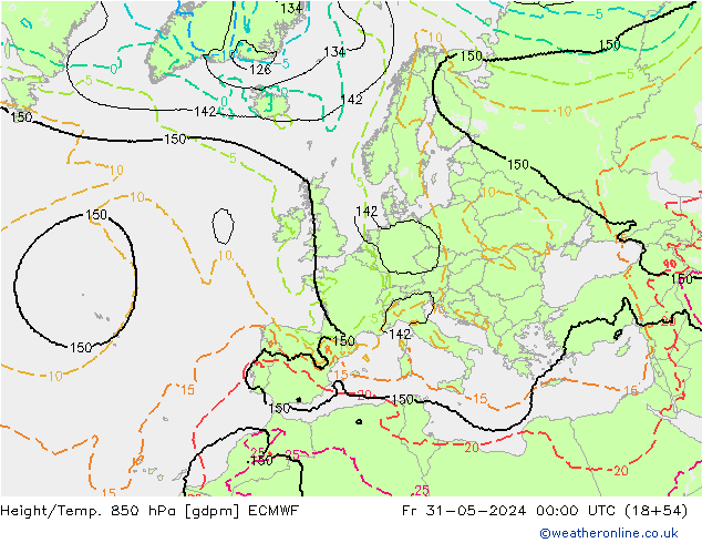 Height/Temp. 850 hPa ECMWF Sex 31.05.2024 00 UTC