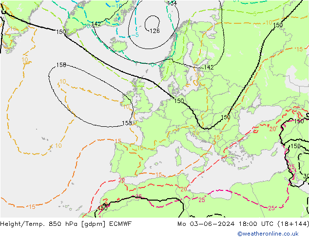 Géop./Temp. 850 hPa ECMWF lun 03.06.2024 18 UTC