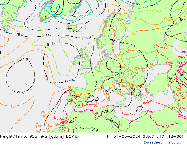 Height/Temp. 925 hPa ECMWF Fr 31.05.2024 06 UTC