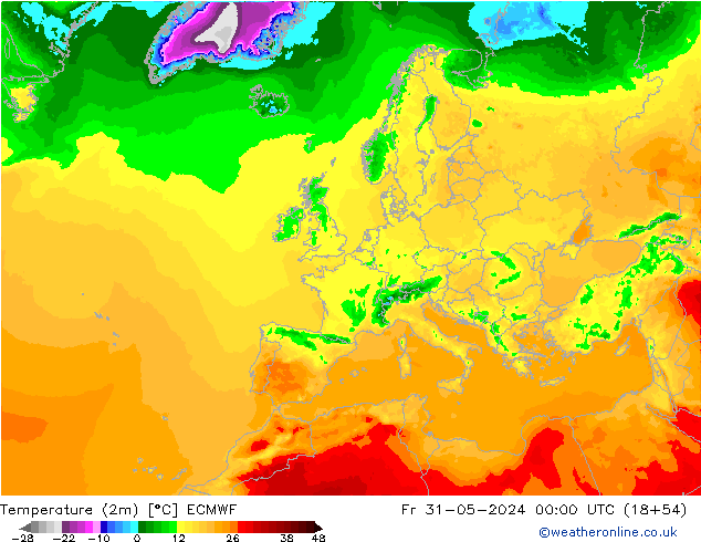 Temperatura (2m) ECMWF Sex 31.05.2024 00 UTC