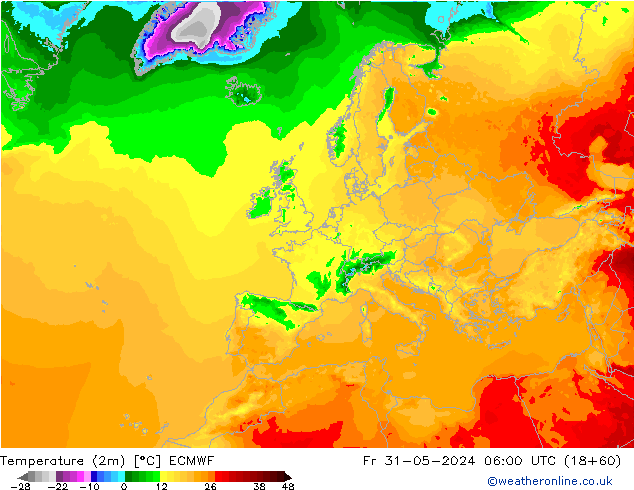 Sıcaklık Haritası (2m) ECMWF Cu 31.05.2024 06 UTC