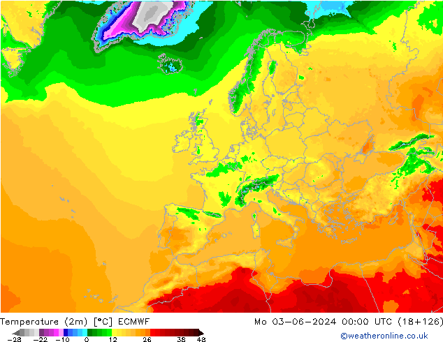 Temperature (2m) ECMWF Po 03.06.2024 00 UTC