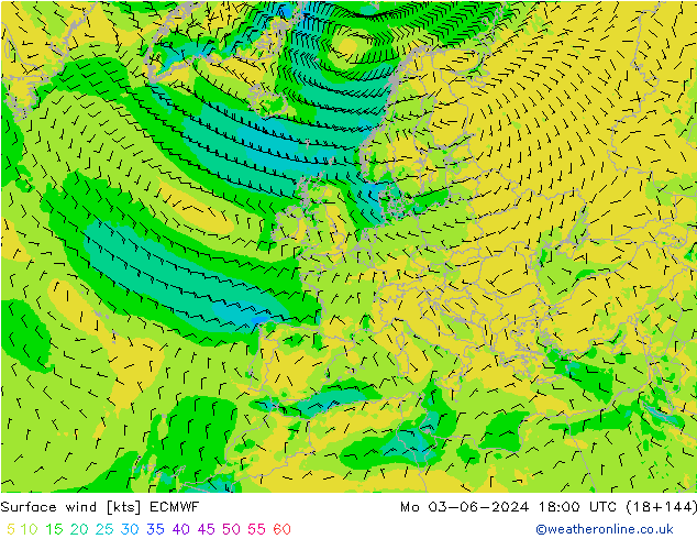 Bodenwind ECMWF Mo 03.06.2024 18 UTC