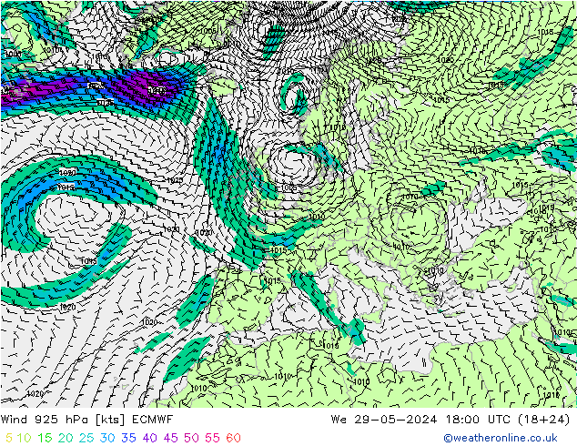 Wind 925 hPa ECMWF We 29.05.2024 18 UTC