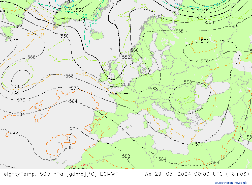 Hoogte/Temp. 500 hPa ECMWF wo 29.05.2024 00 UTC